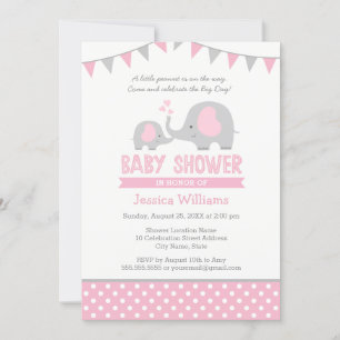 Roze grijze olifant Baby shower Kaart
