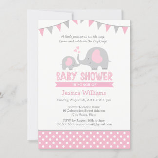 Roze grijze olifant Baby shower Kaart