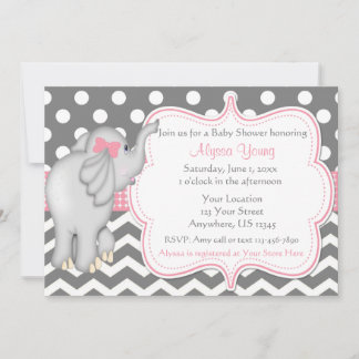 Roze grijze olifant Baby shower uitnodigen Kaart