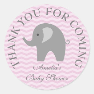 Roze, grijze olifant meisje met een babydouche-sti ronde sticker