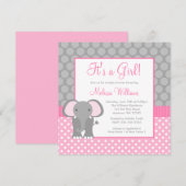 Roze grijze olifantenpols Baby shower Kaart (Voorkant / Achterkant)