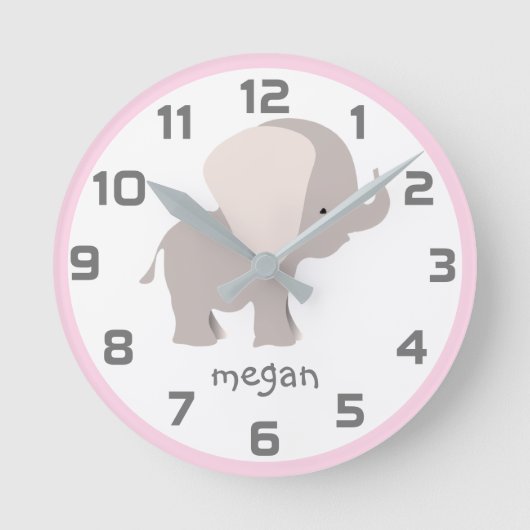 Roze grijze olifantenwandklok ronde klok (Voorkant)