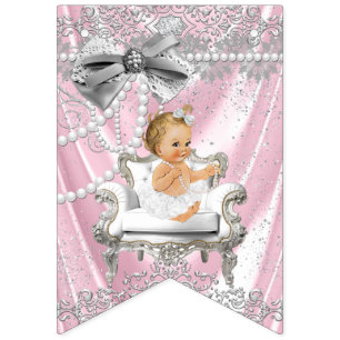 Roze Grijze Parelstoel Meisjesachtige Baby Shower Vlaggetjes