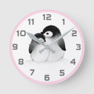 Roze grijze Penguins wandklok Ronde Klok