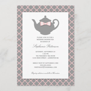 Roze + grijze Quatrefoil Weddenschap Tea uitnodigi Kaart