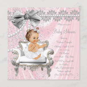 Roze Grijze Satijn Parel Stoel Baby Shower Kaart