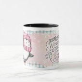 Roze grijze Snowflake Penguin Holiday Mok (Midden)