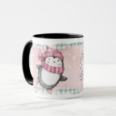 Roze grijze Snowflake Penguin Holiday Mok (Voorkant links)