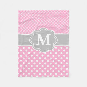 Roze grijze Stippen Quatrefoil Monogram Fleece Deken