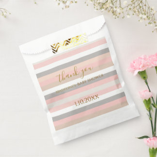 Roze Grijze Strepen Aangepaste Baby Shower Bedankzakje