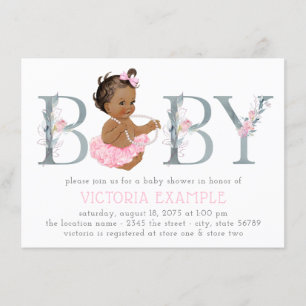 Roze grijze tutu etnische babymadchen shower uitno kaart