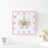 Roze grijze Unicorn Nursery Decor Wall klok (Huis)
