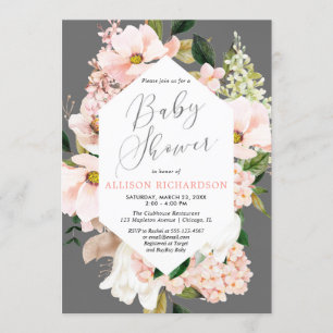 Roze grijze veer waterverf baby shower kaart