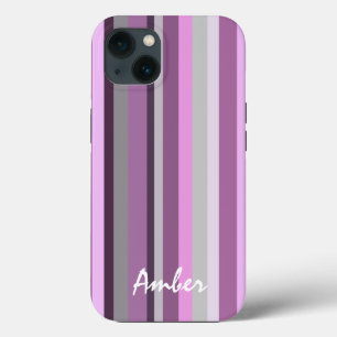 Roze Grijze Verticale Gestreepte Persoonlijke iPhone 13 Hoesje