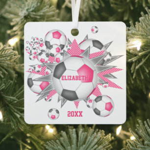 roze grijze voetbal blaasmeisjes sport metalen ornament