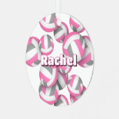 Roze grijze volleyballen Een atleet naam KeeSake Metalen Ornament (Voorkant links)