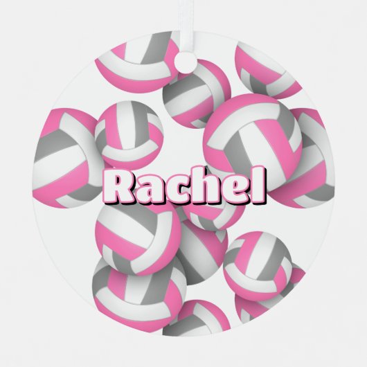 Roze grijze volleyballen Een atleet naam KeeSake Metalen Ornament (Voorkant)