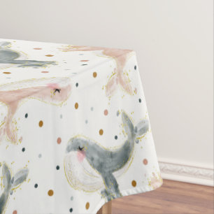 Roze Grijze Walvis Polka Dots Baby shower Verjaard Tafelkleed