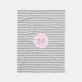 Roze grijze witte Chevron Pattern Monogram Blanket Fleece Deken (Voorkant)