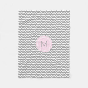 Roze grijze witte Chevron Pattern Monogram Blanket Fleece Deken