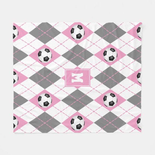 roze grijze witte voetbalstijl fleece deken (Voorkant (Horizontaal))