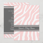 Roze, grijze Zebra, aangepaste Babydouche-uitnodig Kaart (Voorkant / Achterkant)