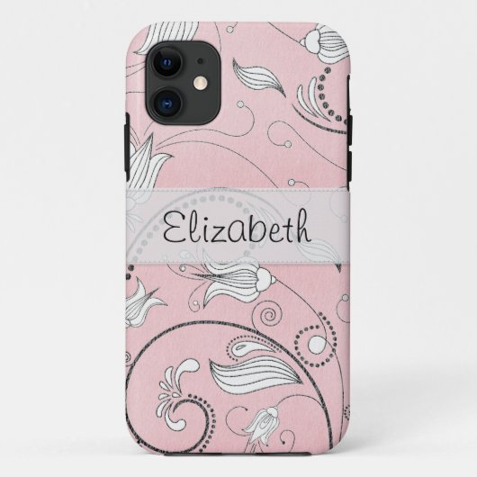 Roze grijze zwarte bloemen met klittenband Case-Mate iPhone case (Achterkant)