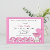 Roze grill BBQ Shower Invitation Kaart (Staand voorkant)