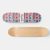 roze grillige bloemige aangepaste naam skateboard (Horizontaal)