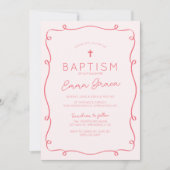 Roze grillige Hand getrokken doop uitnodiging (Voorkant)