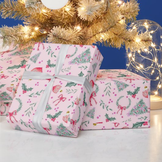 Roze grillige kerst cadeaupapier (Feestdagen)