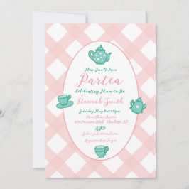 Roze grillige Tea Party Baby shower Kaart