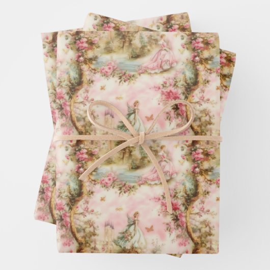 Roze grillige Toile Wrapping Paper Sheets (In situ)