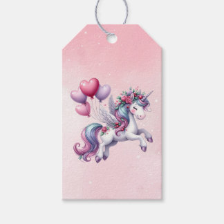 Roze grillige vliegende eenhoorn cadeaulabel
