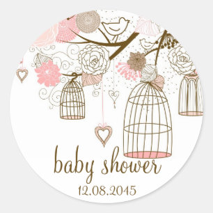 Roze grillige vogelkooien Baby shower Sticker