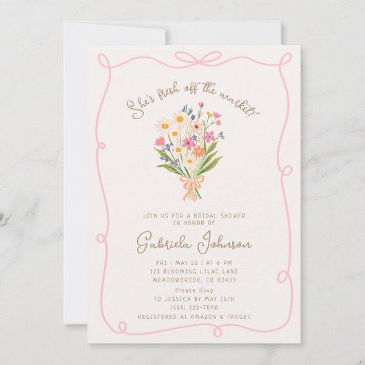 Roze grillige Wavy Lijst Bruids Douche Uitnodiging (Voorkant)