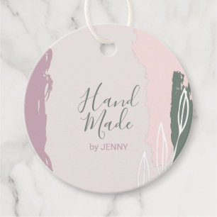 Roze, Groen Abstract Handgemaakt, Ambachtelijk P Bedankjes Labels