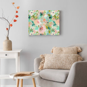 Roze Groen Abstract Schilderij Bloemenpatroon Canvas Afdruk