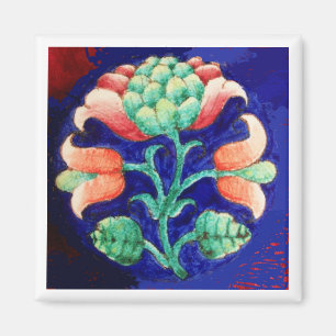 ROZE GROEN BLAUW BLOEMEN MAGNEET
