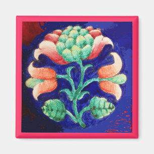 ROZE GROEN BLAUW BLOEMEN MAGNEET