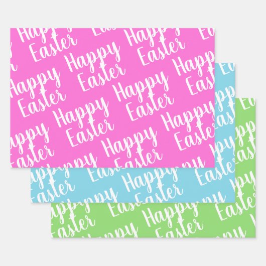  Roze Groen Blauw Happy Easter Inpakpapier Vel (Set)