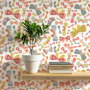 Roze Groen Blauw Pastel Vlinder Kunst Behang