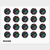 Roze Groen Blauw Retro Vierkant  Ronde Sticker (Vel)