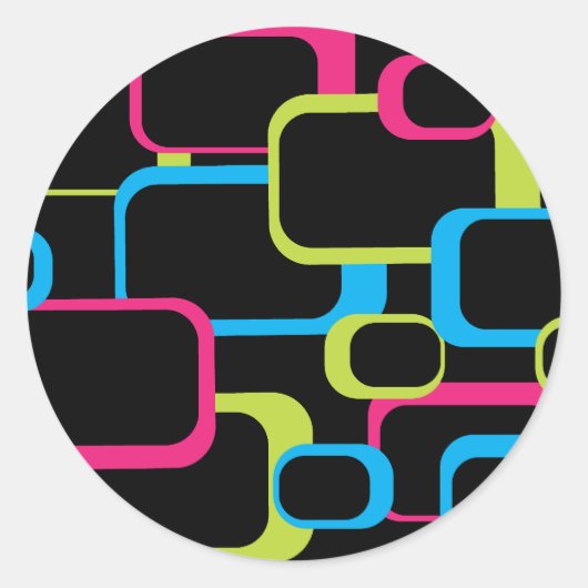 Roze Groen Blauw Retro Vierkant  Ronde Sticker (Voorkant)