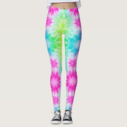 Roze Groen Blauw Tie Dye Leggings (Voorkant)