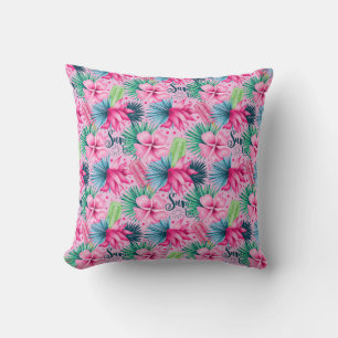 Roze Groen Blauwe Bloemen Bloemrijk Helder Tropisc Kussen