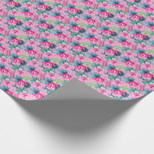  Roze Groen Blauwe Bloemen Verjaardag Bruidscadeau Cadeaupapier (Hoek)