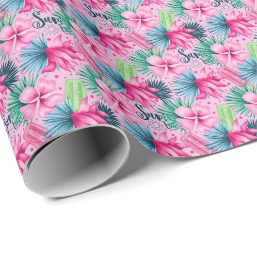  Roze Groen Blauwe Bloemen Verjaardag Bruidscadeau Cadeaupapier (Rol Hoek)