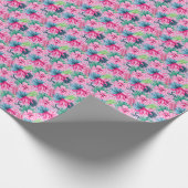 Roze Groen Blauwe Bloemen Verjaardag Bruidsfeest Cadeaupapier (Hoek)