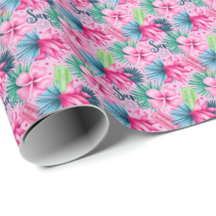 Roze Groen Blauwe Bloemen Verjaardag Bruiloft Fee Cadeaupapier